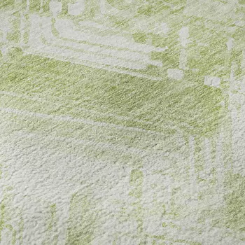 8' Green And Ivory Chevron Washable Round Rug With UV Protection