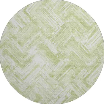 8' Green And Ivory Chevron Washable Round Rug With UV Protection