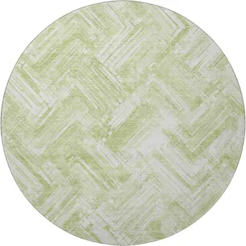 8' Green And Ivory Chevron Washable Round Rug With UV Protection