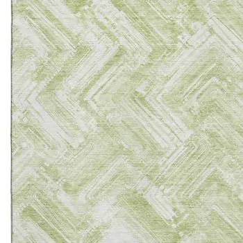 8' X 10' Green And Ivory Chevron Washable Area Rug With UV Protection
