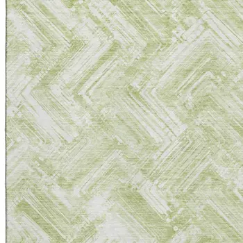 9' X 12' Green And Ivory Chevron Washable Area Rug With UV Protection