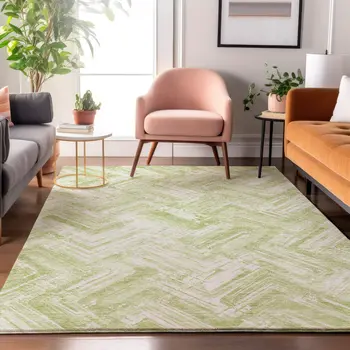 10' X 14' Green And Ivory Chevron Washable Area Rug With UV Protection