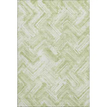 10' X 14' Green And Ivory Chevron Washable Area Rug With UV Protection