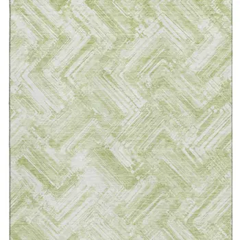 10' X 14' Green And Ivory Chevron Washable Area Rug With UV Protection