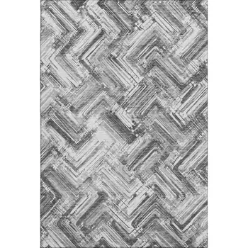 3' X 5' Gray And Ivory Chevron Washable Area Rug With UV Protection