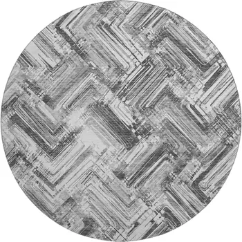 8' Gray And Ivory Chevron Washable Round Rug With UV Protection