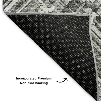 8' Gray And Ivory Chevron Washable Round Rug With UV Protection