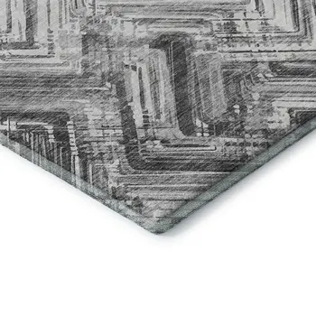 8' Gray And Ivory Chevron Washable Round Rug With UV Protection