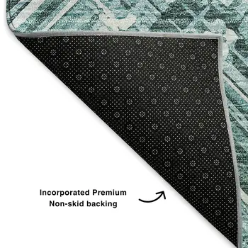 3' X 5' Teal And Ivory Chevron Washable Area Rug With UV Protection