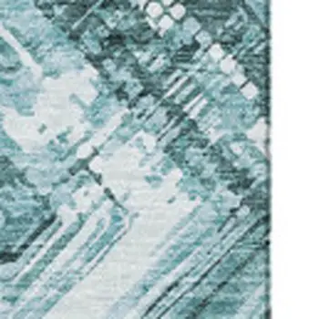 3' X 5' Teal And Ivory Chevron Washable Area Rug With UV Protection