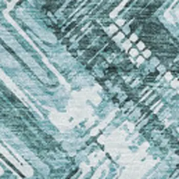 5' X 8' Teal And Ivory Chevron Washable Area Rug With UV Protection