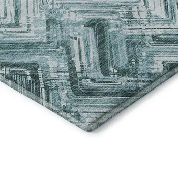 9' X 12' Teal And Ivory Chevron Washable Area Rug With UV Protection