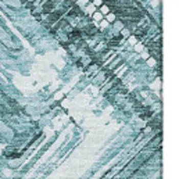 9' X 12' Teal And Ivory Chevron Washable Area Rug With UV Protection
