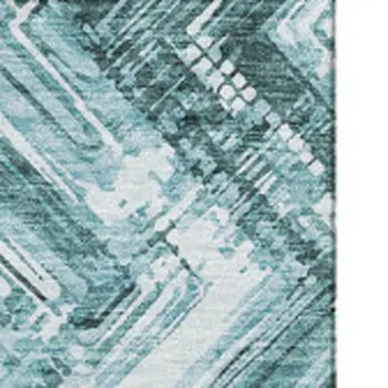 9' X 12' Teal And Ivory Chevron Washable Area Rug With UV Protection