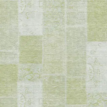 3' X 5' Artichoke Green And Ivory Patchwork Washable Area Rug With UV Protection