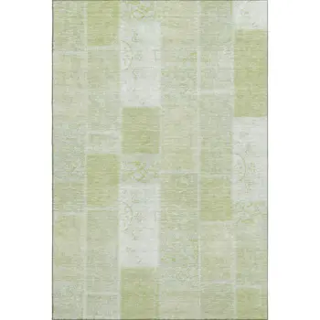 5' X 8' Artichoke Green And Ivory Patchwork Washable Area Rug With UV Protection