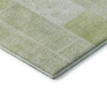5' X 8' Artichoke Green And Ivory Patchwork Washable Area Rug With UV Protection