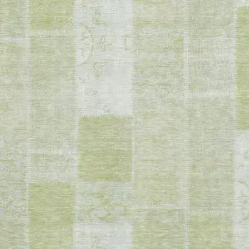 5' X 8' Artichoke Green And Ivory Patchwork Washable Area Rug With UV Protection