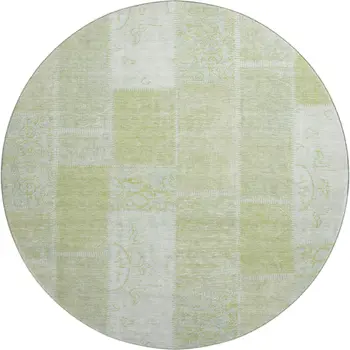 8' Artichoke Green And Ivory Patchwork Washable Round Rug With UV Protection