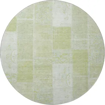 8' Artichoke Green And Ivory Patchwork Washable Round Rug With UV Protection