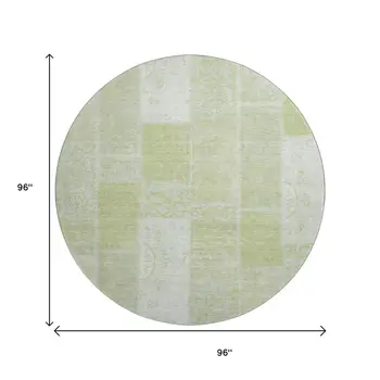 8' Artichoke Green And Ivory Patchwork Washable Round Rug With UV Protection