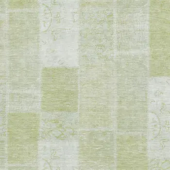 8' X 10' Artichoke Green And Ivory Patchwork Washable Area Rug With UV Protection