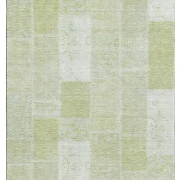 8' X 10' Artichoke Green And Ivory Patchwork Washable Area Rug With UV Protection