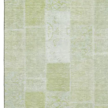 9' X 12' Artichoke Green And Ivory Patchwork Washable Area Rug With UV Protection