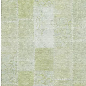 10' X 14' Artichoke Green And Ivory Patchwork Washable Area Rug With UV Protection