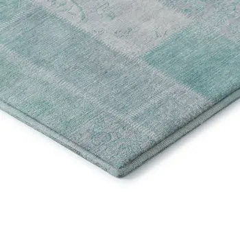 3' X 5' Aqua And Ivory Patchwork Washable Area Rug With UV Protection