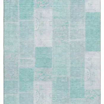 3' X 5' Aqua And Ivory Patchwork Washable Area Rug With UV Protection