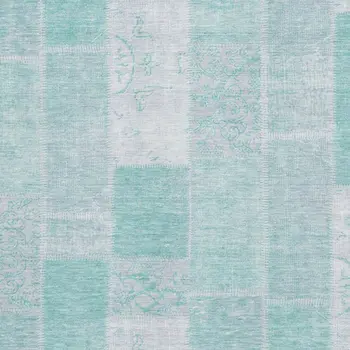 5' X 8' Aqua And Ivory Patchwork Washable Area Rug With UV Protection