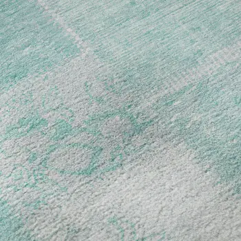 9' X 12' Aqua And Ivory Patchwork Washable Area Rug With UV Protection