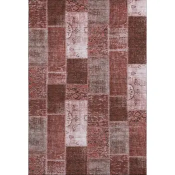 3' X 5' Burgundy And Ivory Patchwork Washable Area Rug With UV Protection