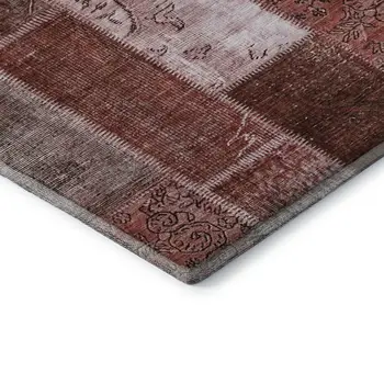 3' X 5' Burgundy And Ivory Patchwork Washable Area Rug With UV Protection