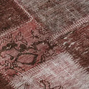 3' X 5' Burgundy And Ivory Patchwork Washable Area Rug With UV Protection