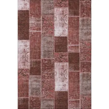 5' X 8' Burgundy And Ivory Patchwork Washable Area Rug With UV Protection