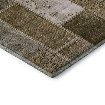 3' X 5' Brown And Ivory Patchwork Washable Area Rug With UV Protection