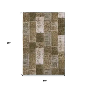 5' X 8' Brown And Ivory Patchwork Washable Area Rug With UV Protection