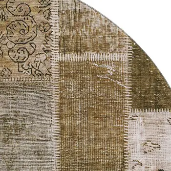 8' Brown And Ivory Patchwork Washable Round Rug With UV Protection