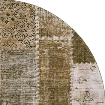 8' Brown And Ivory Patchwork Washable Round Rug With UV Protection