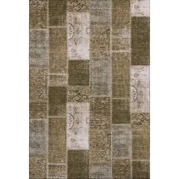 8' X 10' Brown And Ivory Patchwork Washable Area Rug With UV Protection