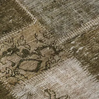 8' X 10' Brown And Ivory Patchwork Washable Area Rug With UV Protection