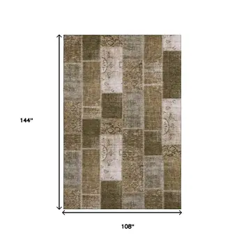 9' X 12' Brown And Ivory Patchwork Washable Area Rug With UV Protection