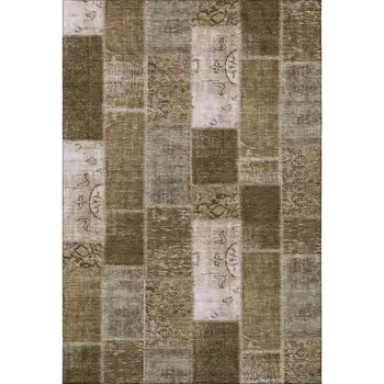 9' X 12' Brown And Ivory Patchwork Washable Area Rug With UV Protection