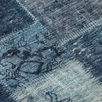 3' X 5' Blue And Ivory Patchwork Washable Area Rug With UV Protection