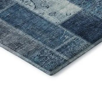5' X 8' Blue And Ivory Patchwork Washable Area Rug With UV Protection