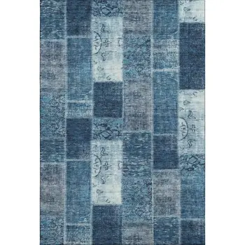 8' X 10' Blue And Ivory Patchwork Washable Area Rug With UV Protection
