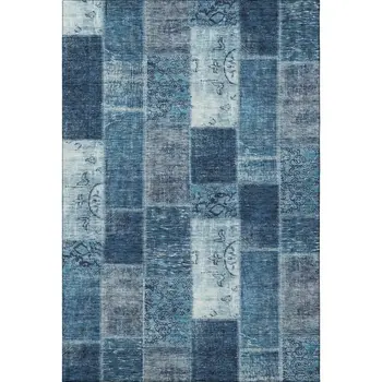 10' X 14' Blue And Ivory Patchwork Washable Area Rug With UV Protection