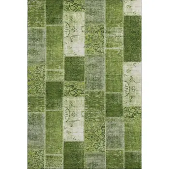 3' X 5' Olive Green And Ivory Patchwork Washable Area Rug With UV Protection